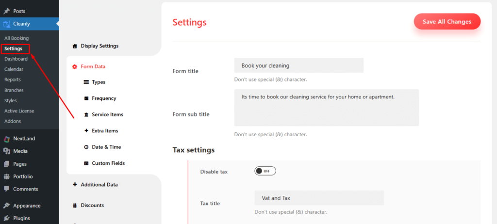 booking plugin settings