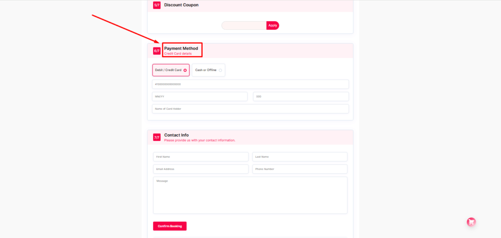 online booking and payment display