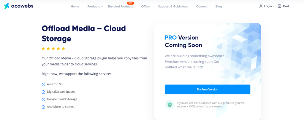 Offload Media-Cloud Storage landing page