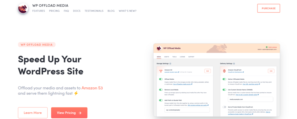 WP Offload Media landing page