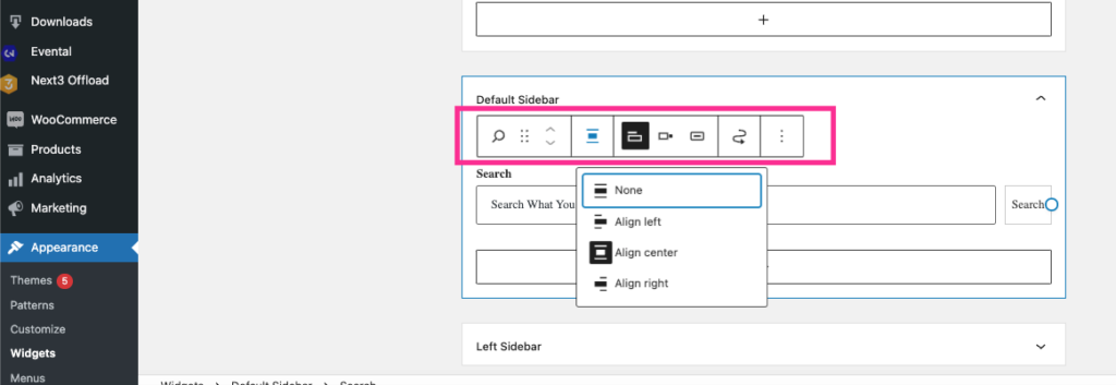 customize the search bar widget on wordpress